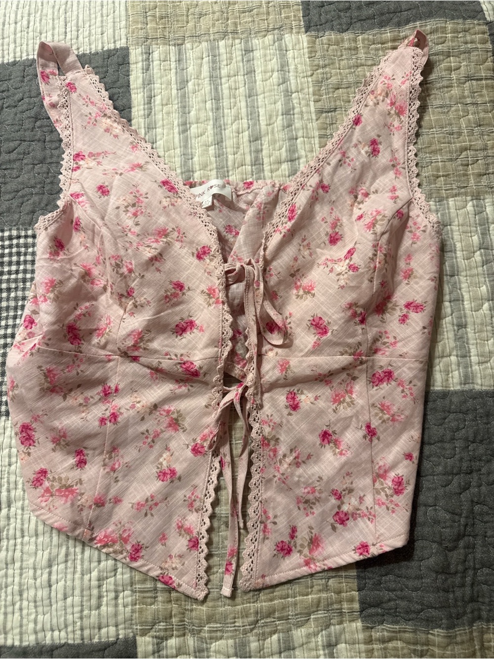 Pink Rose Pink Floral Lace-Up Camisole